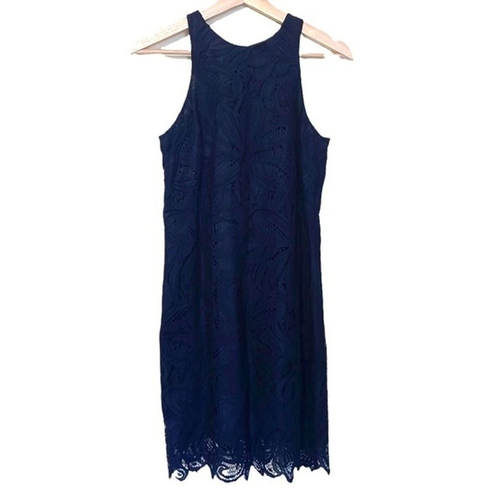 Babaton Aritzia navy blue lace dress